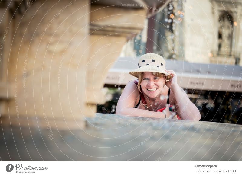 Portrait with hat at the fountain 1 Lifestyle Joy Vacation & Travel Tourism Trip Sightseeing City trip Feminine Young woman Youth (Young adults) Woman Adults