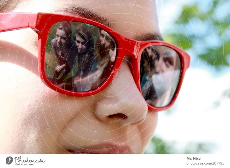 five Beautiful Feminine Youth (Young adults) Nose 5 Human being Sunglasses Red Friendship Looking Multiple Reflection Summer Portrait photograph Brash Skin
