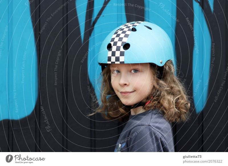 Cool boy with long hair and skateboard helmet Leisure and hobbies Playing Sports Inline skating Child Boy (child) Infancy Life 1 Human being 8 - 13 years Helmet