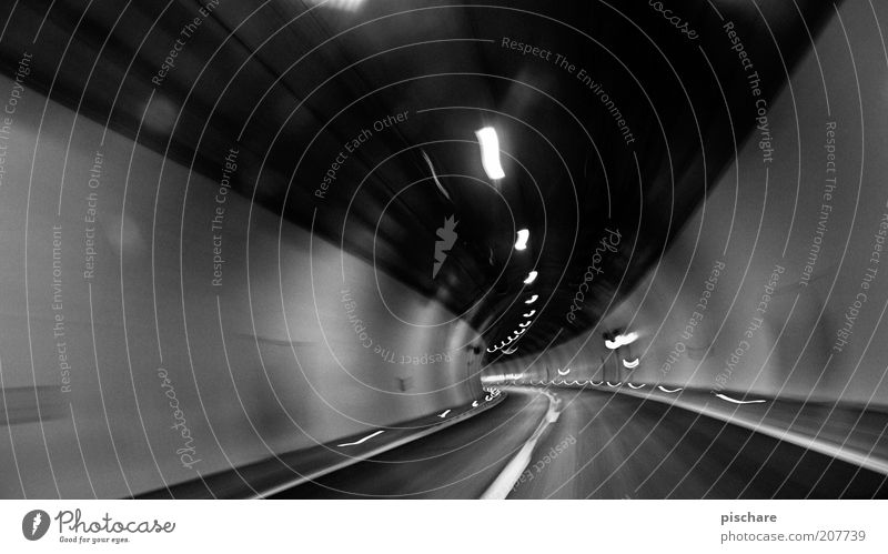 chase the light Tunnel Transport Traffic infrastructure Road traffic Motoring Street Dark Speed Emotions Fear Claustrophobia Narrow Threat Black & white photo