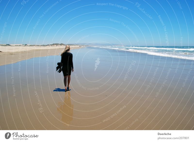 Windy Beach Feminine Woman Adults 1 Human being Nature Landscape Sand Water Sky Cloudless sky Horizon Summer Ocean Pacific Ocean Going To enjoy Looking