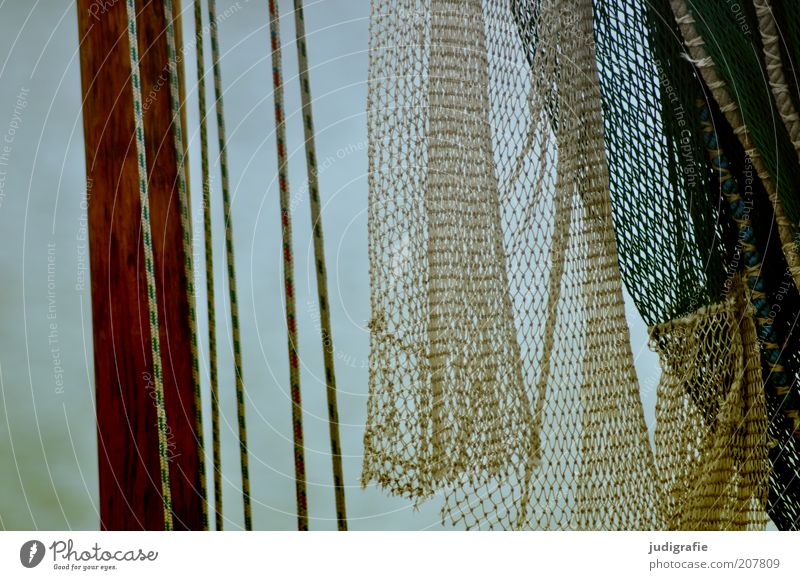 net Fishery Fishing boat Rope Net Hang Moody Mast Fishing net Colour photo Exterior shot Day Detail Section of image