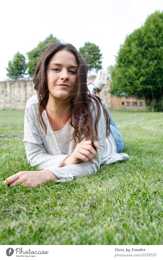 chris_by_photoart Lifestyle Feminine Young woman Youth (Young adults) 1 Human being 18 - 30 years Adults Beautiful weather Park Meadow Esslingen district Castle