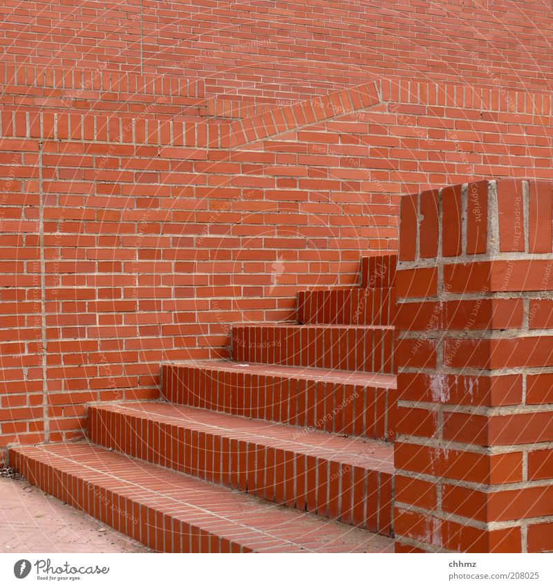 bricks Stairs Craft (trade) Construction site Wall (barrier) Wall (building) Facade Footpath Stone Brick Brown Red Upward Downward Seam Geometry Colour photo