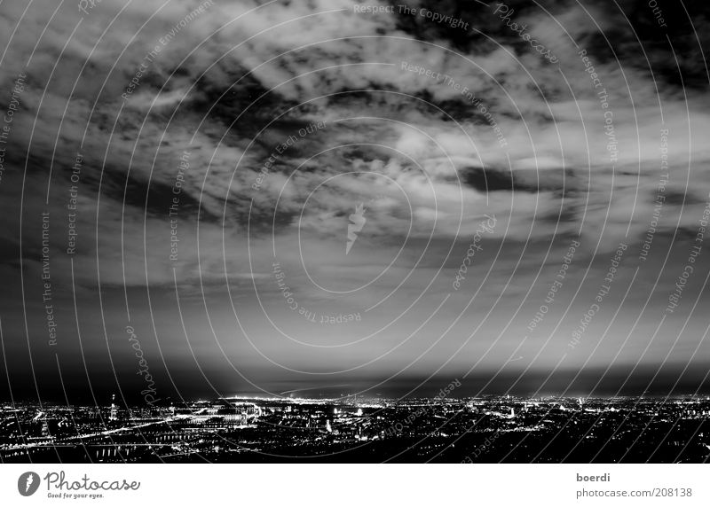 night panorama Vienna Austria Europe Town Capital city Skyline Populated Threat Dark Black Moody Life Night shot City light Night light Cloud cover