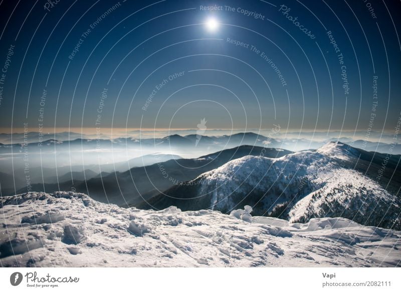 Range of winter mountains in white snow at night Vacation & Travel Tourism Trip Adventure Winter Snow Mountain Nature Landscape Sky Cloudless sky Night sky