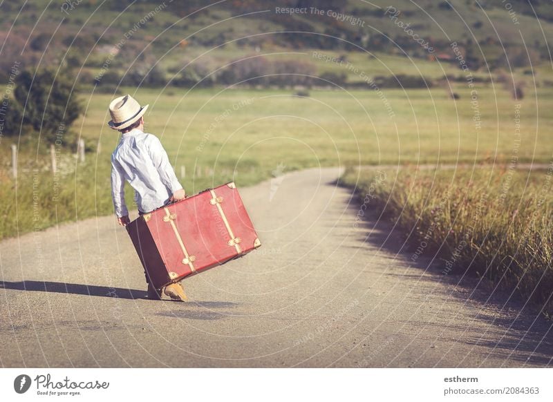 child on the road with a suitcase Lifestyle Vacation & Travel Tourism Trip Adventure Freedom Human being Masculine Child Toddler Boy (child) Infancy 1