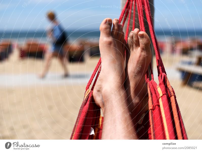 Hammock on the beach Well-being Relaxation Calm Leisure and hobbies Vacation & Travel Freedom Summer Summer vacation Sun Sunbathing Beach Ocean Man Adults Coast