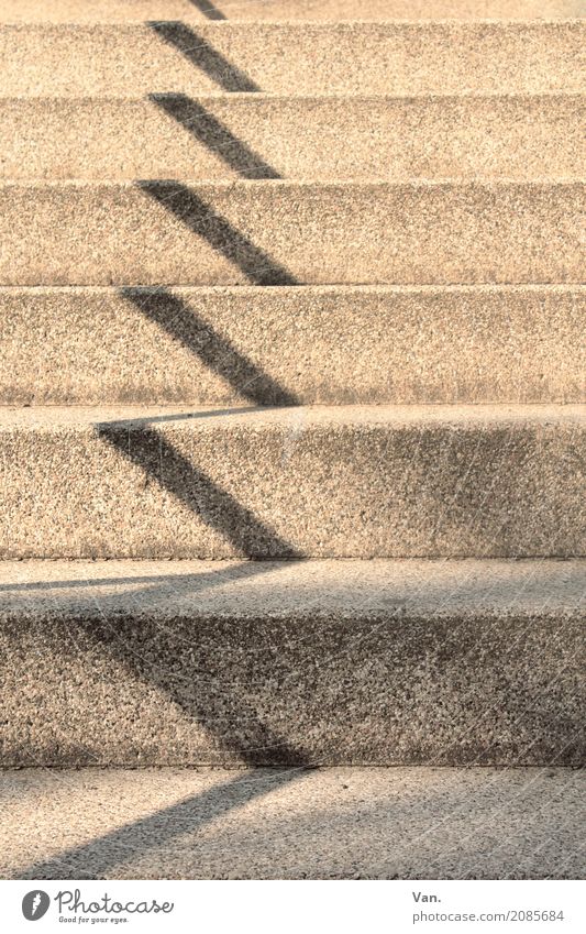 ascent Chemnitz Town Stairs Handrail Stone Gray Zigzag Colour photo Subdued colour Exterior shot Detail Deserted Shadow