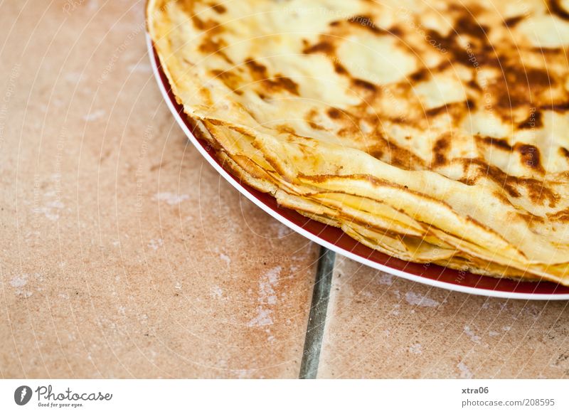 breakfast for all Nutrition Finger food Plate Delicious Pancake Crêpe Dessert Tile Ground Colour photo Interior shot Copy Space left Copy Space bottom Roasted