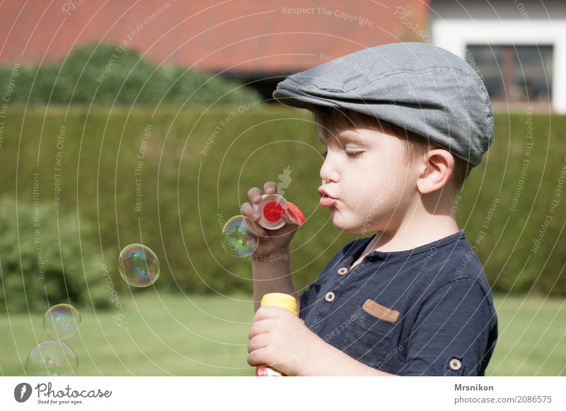 soap bubbles Child Toddler Boy (child) Infancy Life 1 Human being 1 - 3 years Natural Cute Cap Children's game Childhood memory Childhood dream Soap bubble Blow
