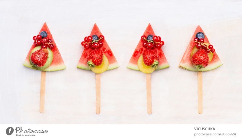 Watermelon fruit ice cream on a stem with berries Food Fruit Dessert Nutrition Juice Lifestyle Style Design Healthy Eating Summer Cool (slang) Snack Vegan diet