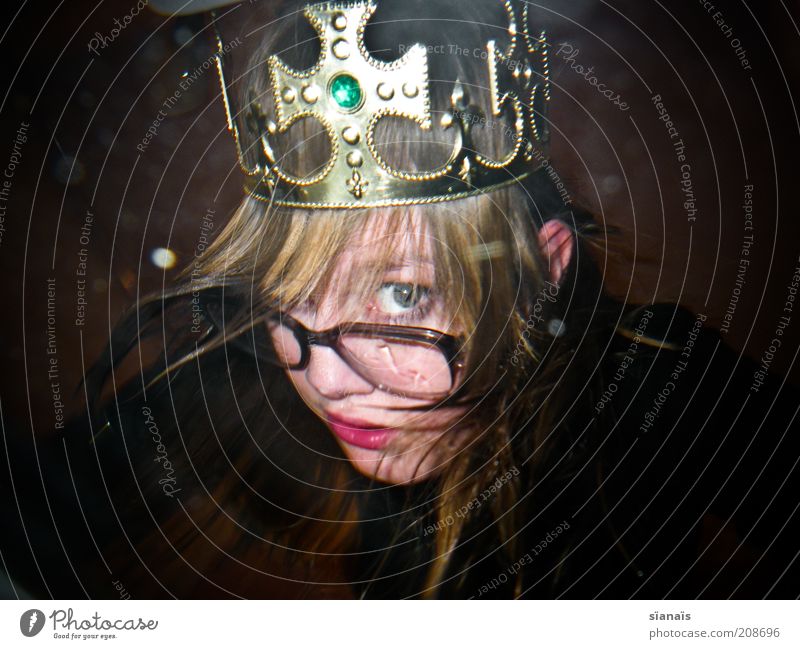 king-size Luxury Carnival Human being Woman Adults Head Crown Blonde Gold Looking King Princess Nerdy Trashy Innocent Colour photo Experimental Copy Space left