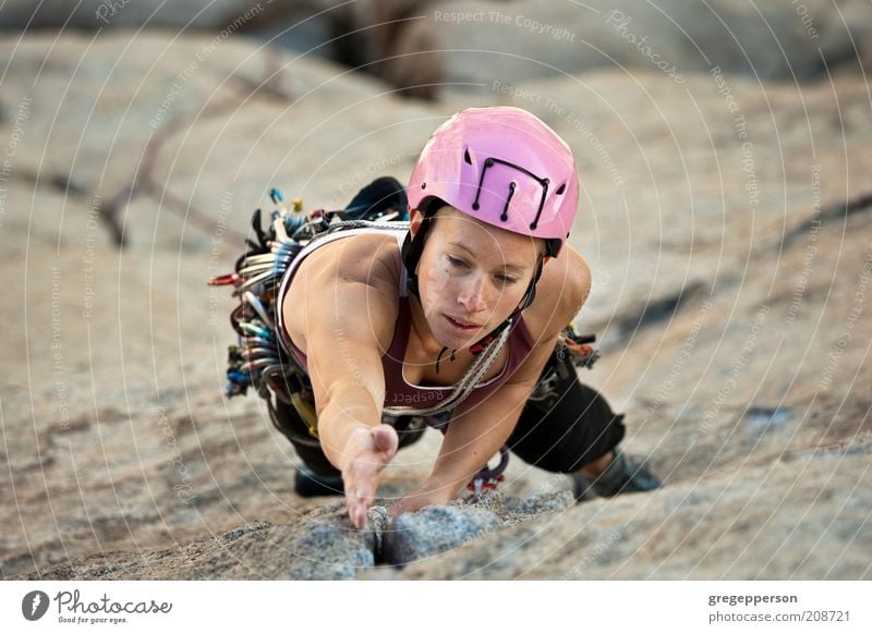 Female rock climber. Life Adventure Sports Climbing Mountaineering Rope Young woman Youth (Young adults) 1 Human being 18 - 30 years Adults Athletic Tall
