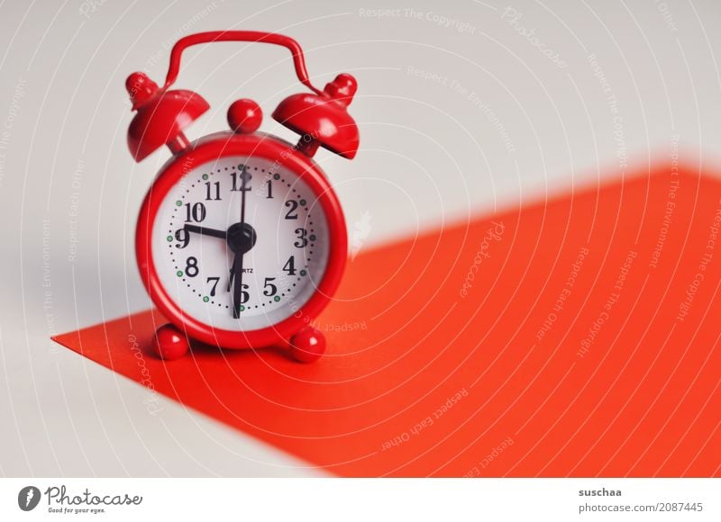 the red alarm clock Red Alarm clock Wake Arise ring Clock Time wake-up time Haste lack of time Timetable Digits and numbers Clock hand Small 9:30 a.m. Sleep