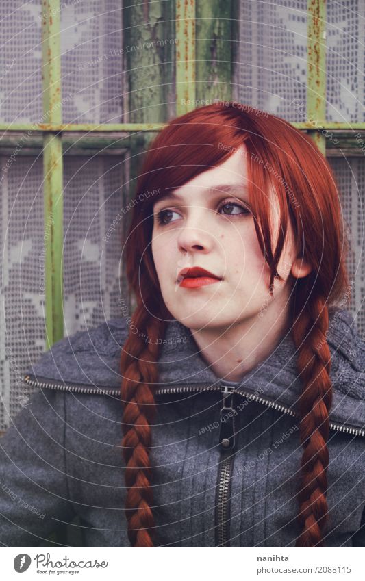 Young Ginger Woman With Red Braids Hairdo On White Background Stock Photo,  Picture and Royalty Free Image. Image 55841547.