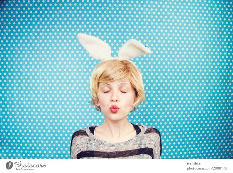 Young woman wearing rabbit ears Lifestyle Style Wellness Well-being Easter Human being Feminine Youth (Young adults) 1 18 - 30 years Adults Artist Accessory