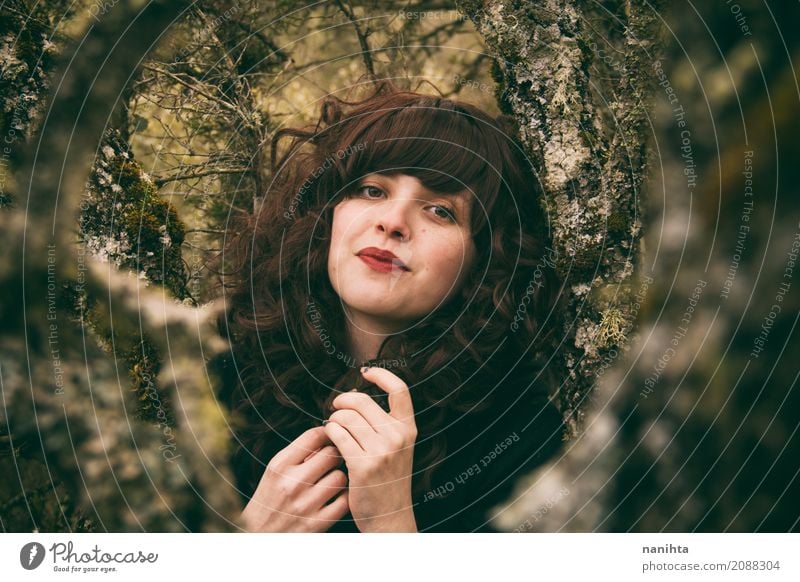 Portrait of a young brunette woman into the woods Lifestyle Beautiful Hair and hairstyles Wellness Well-being Calm Feminine Young woman Youth (Young adults) 1