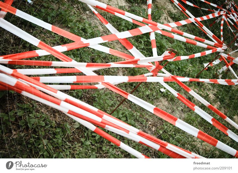 forbidden Garden Meadow Deserted Exceptional Threat Bans Warn Barrier Protection Construction site Chaos Muddled Network Red White Reticular Excessive Effective