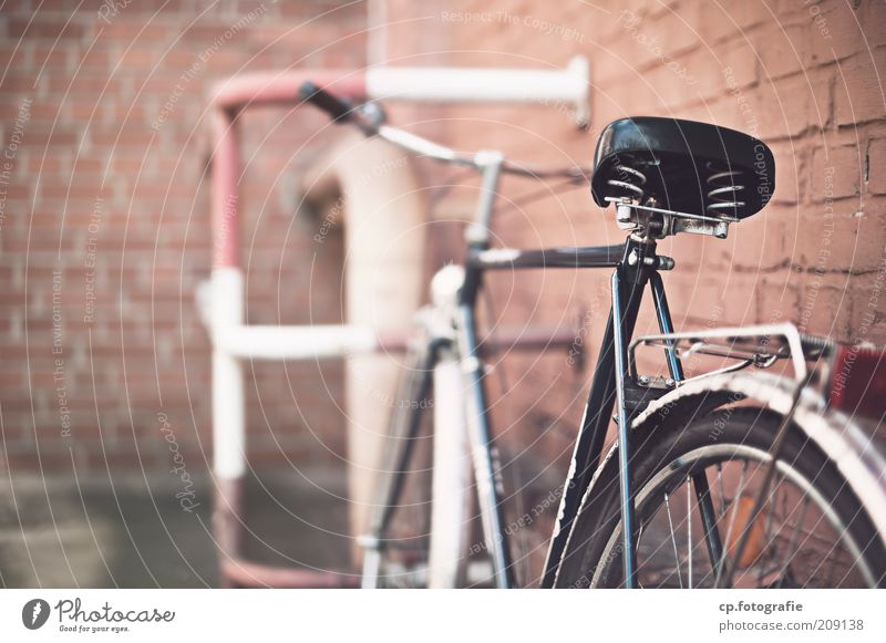 Bicycle in front of brick wall Manmade structures Building Wall (barrier) Wall (building) Facade Means of transport Stone Metal Brick Old Colour photo