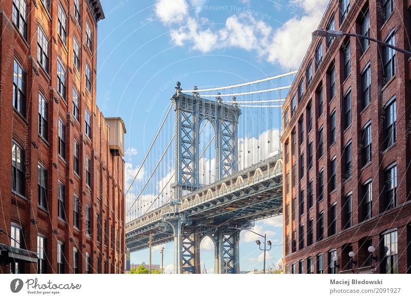 Manhattan Bridge seen from Dumbo. Summer Flat (apartment) Sky House (Residential Structure) Building Architecture Landmark Vacation & Travel New York City