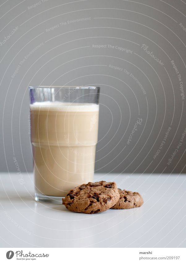 Lunch low?! Food Candy Nutrition Beverage Hot drink Latte macchiato Glass Brown Cookie frothy Delicious Lunch hour Snack Colour photo Interior shot Foam