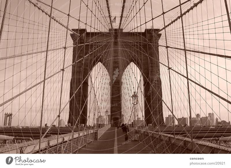 New York Brooklyn Bridge 2003 New York City Steel Steel bridge Suspension bridge USA 1883 Sepia