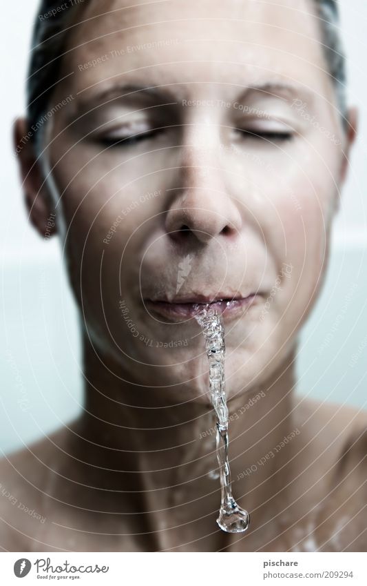 : )--- Joy Feminine Young woman Youth (Young adults) Mouth Water Fluid Brash Funny Spit Colour photo Interior shot Flash photo Shallow depth of field