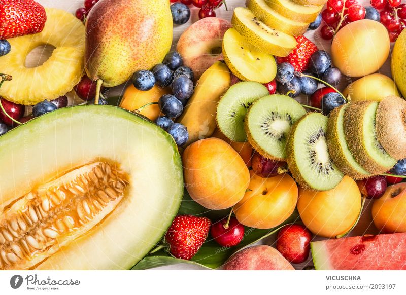 Variety of colorful summer fruits Food Fruit Dessert Nutrition Organic produce Vegetarian diet Diet Shopping Style Design Healthy Eating Life Summer Yellow