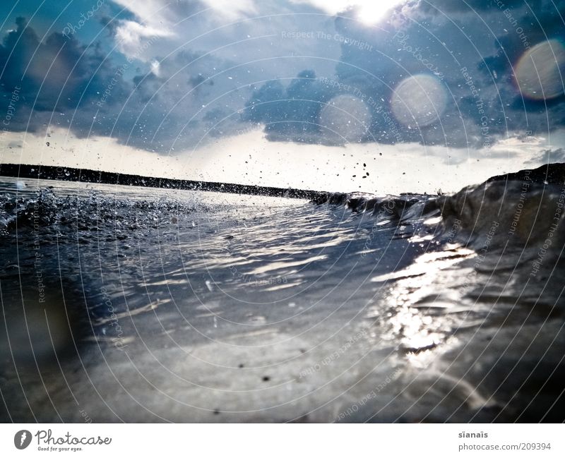 storm warning Environment Nature Elements Air Water Drops of water Sky Clouds Storm clouds Summer Gale Rain Rainwater Thunder and lightning Waves Lake Threat