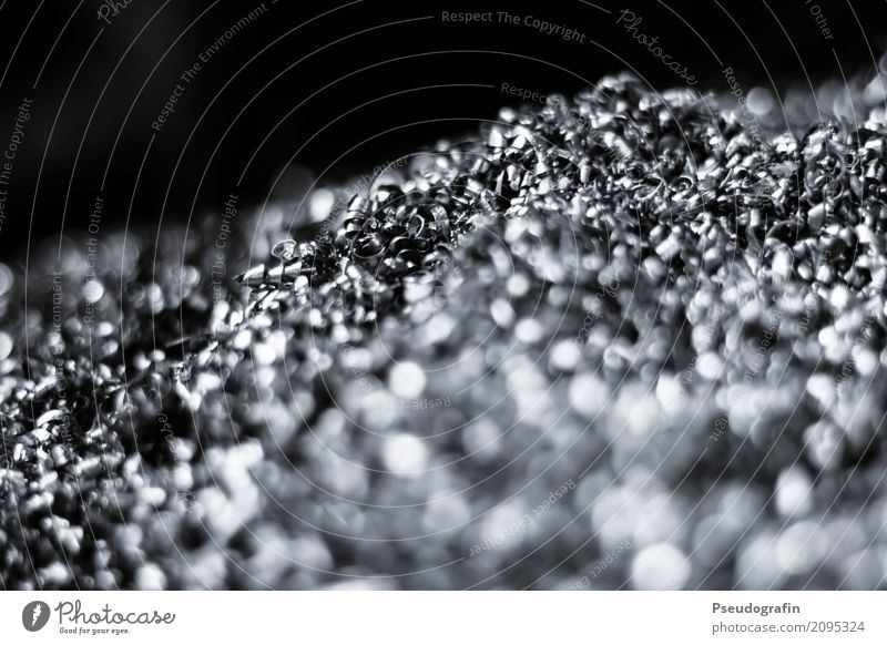 Production waste Internship Industry Metal Cold Silver Chaos metal shavings Glittering Trash Black & white photo Interior shot Close-up Detail Deserted