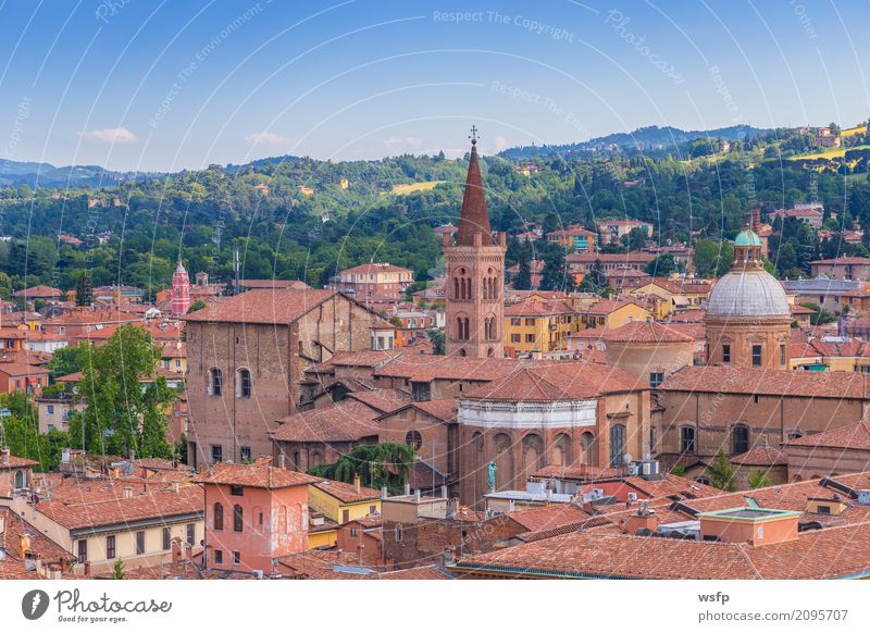 Panorama of Bologna Emilia Romagna Italy Tourism Town Architecture Roof Tourist Attraction Historic panorama Church Domed roof Basilica northern italy travel
