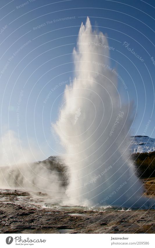 Geysir Iceland Environment Nature Landscape Elements Water Cloudless sky Climate Beautiful weather Rock Loneliness Uniqueness Relaxation Power Geyser