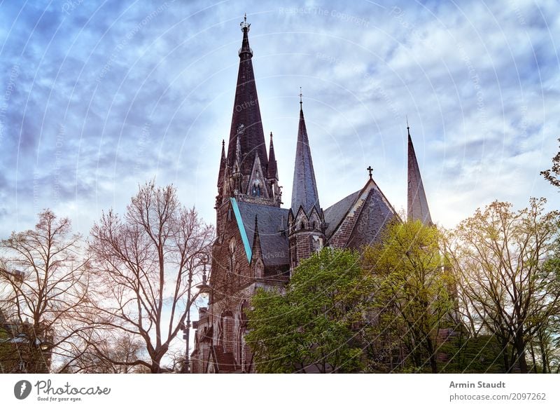 church Lifestyle Nature Sky Clouds Spring Tree Kreuzberg Church Manmade structures Tourist Attraction Far-off places Moody Eternity Identity Religion and faith