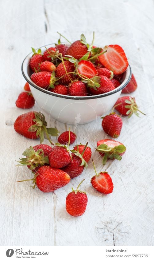 Strawberries in a bowl on an old wooden table Fruit Dessert Diet Bowl Summer Table Group Wood Fresh Bright Delicious Natural Juicy Red White Colour Berries