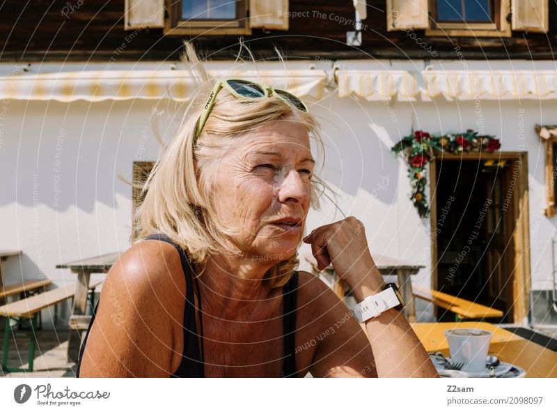 windswept Lifestyle Elegant Style Leisure and hobbies Woman Adults 45 - 60 years Summer Beautiful weather Hut Observe Relaxation Dream Blonde Fresh Healthy