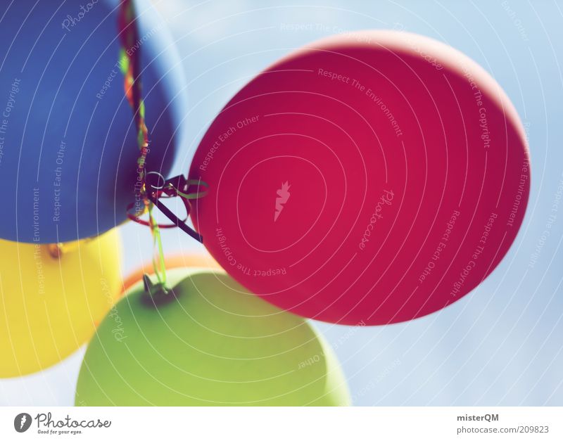 Up. Esthetic Creativity Fashioned Multicoloured Opening Hover Flying Red Blue Yellow Green 4 Decoration Balloon Idea Colour photo Exterior shot Close-up Detail