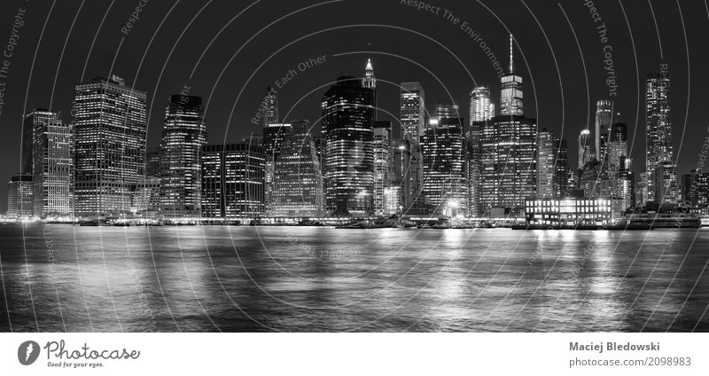 Panoramic picture of Manhattan at night, New York City, USA. Vacation & Travel Sightseeing City trip Business Town Port City Downtown Skyline High-rise Black