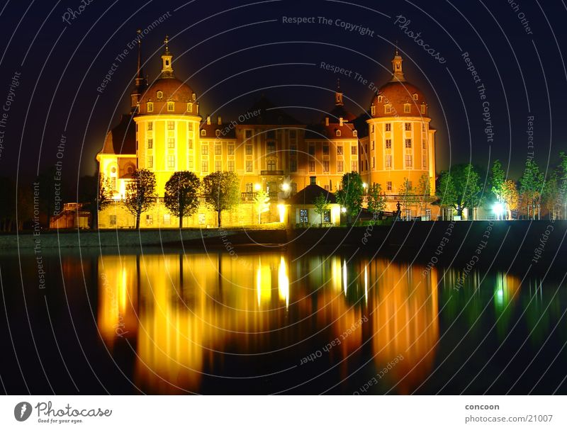 Moritzburg Castle Hunting lodge Night Avenue Lake Calm Majestic Dresden Saxony Europe Baroque pleasure palace princely Elector Moritz Moritzburg Ponds spieglung