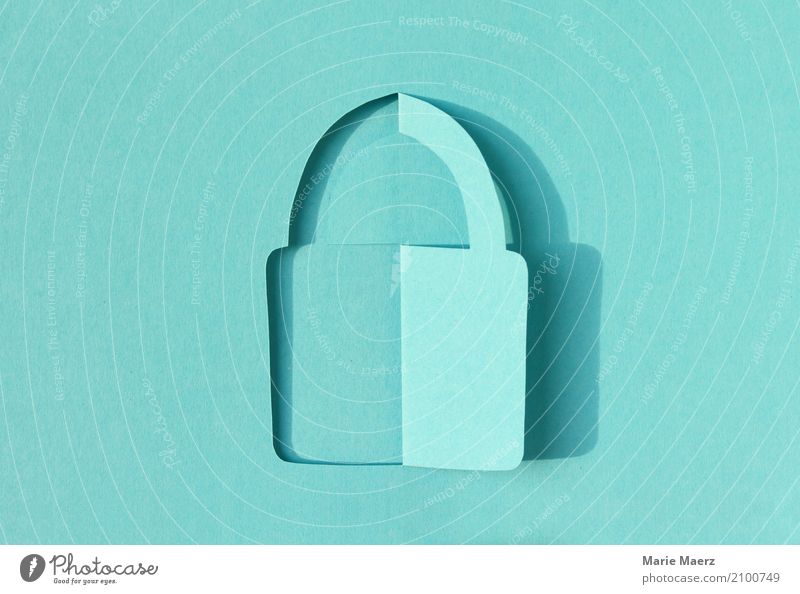 Padlock Paper cut Design Telecommunications Information Technology Internet Lock To hold on Communicate Uniqueness Modern Turquoise Trust Safety Protection