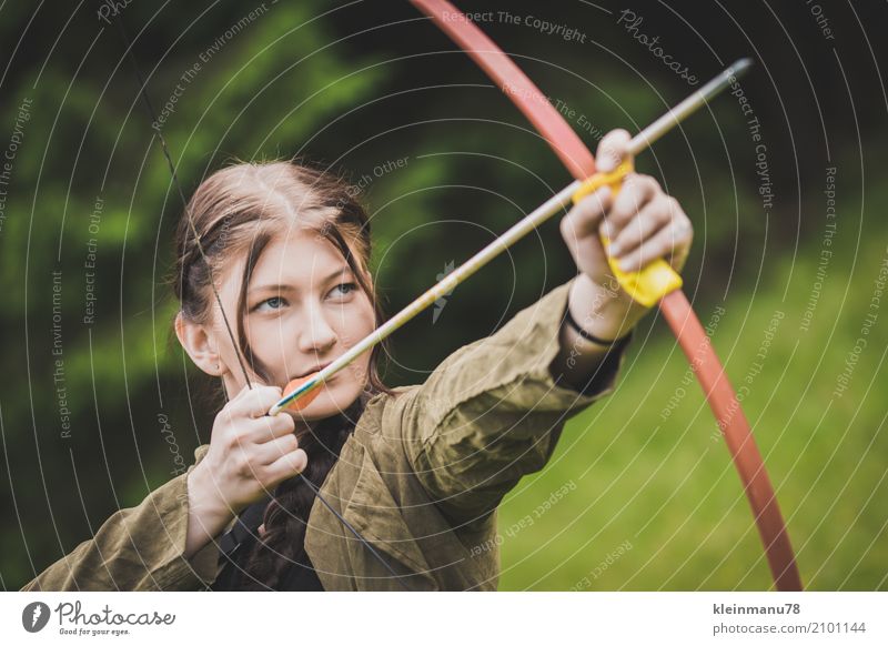 Huntress II Athletic Leisure and hobbies Hunting Adventure Freedom Sports Bow Arrow Archer Human being Feminine Young woman Youth (Young adults) Woman Adults