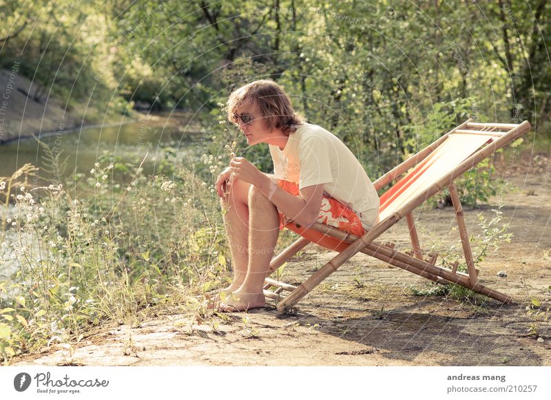 This is where I live | No. 004 Young man Youth (Young adults) Environment Summer Brook Swimming trunks Sunglasses Deckchair Fragrance Relaxation To enjoy Sit