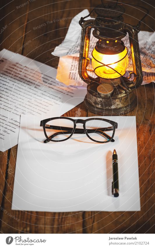 Vintage stuff on old wooden table, Style Design Life Lamp Desk Art Book Paper Pen Wood Metal Rust Old Write Dirty Dark Retro Brown White Nostalgia Ancient