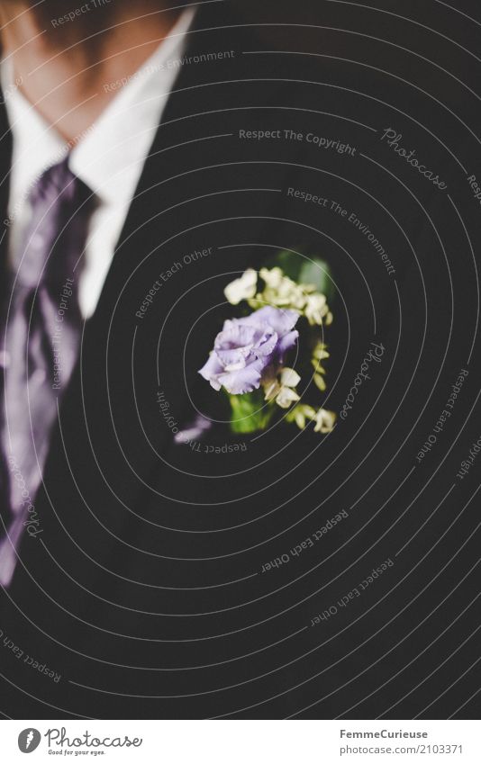 Love is in the air (51) Masculine Man Adults Human being 18 - 30 years Youth (Young adults) 30 - 45 years Black Suit Bride groom Name badge Blossom Violet Tie