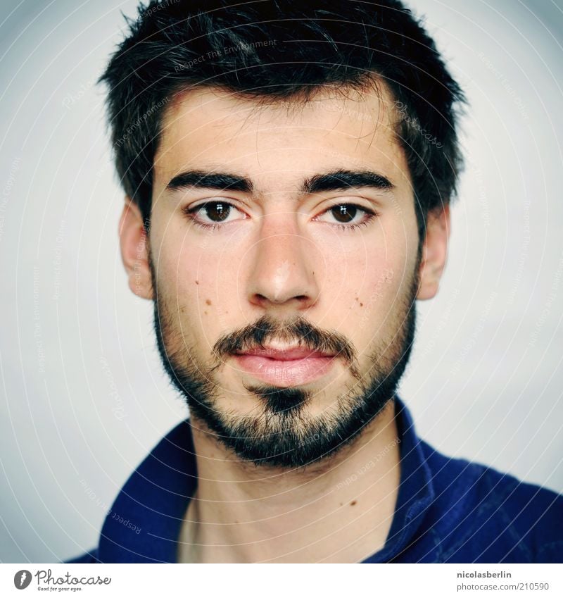 Monday Portrait 05 Beautiful Face Masculine Young man Youth (Young adults) Adults Facial hair Black-haired Short-haired Moustache Observe Think Wait Esthetic