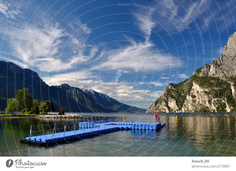 As if you could bathe there Relaxation Calm Vacation & Travel Sun Water Sky Clouds Beautiful weather Mountain Lakeside Riva del Garda Italy Looking Blue