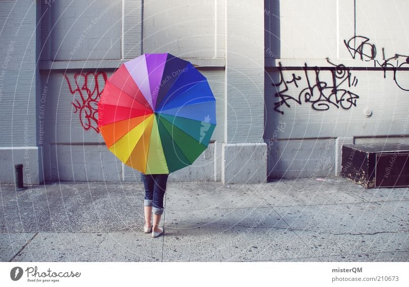 Urban. Esthetic Design Patch of colour Colour Play of colours Multicoloured New York City Sidestreet Prismatic colors Umbrella Woman Creativity Idea Modern