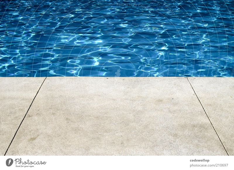 photograph of a hollywood swimming pool Lifestyle Summer Summer vacation Clean Warmth Blue Gray Swimming pool Pool border Concrete floor Water Surface of water