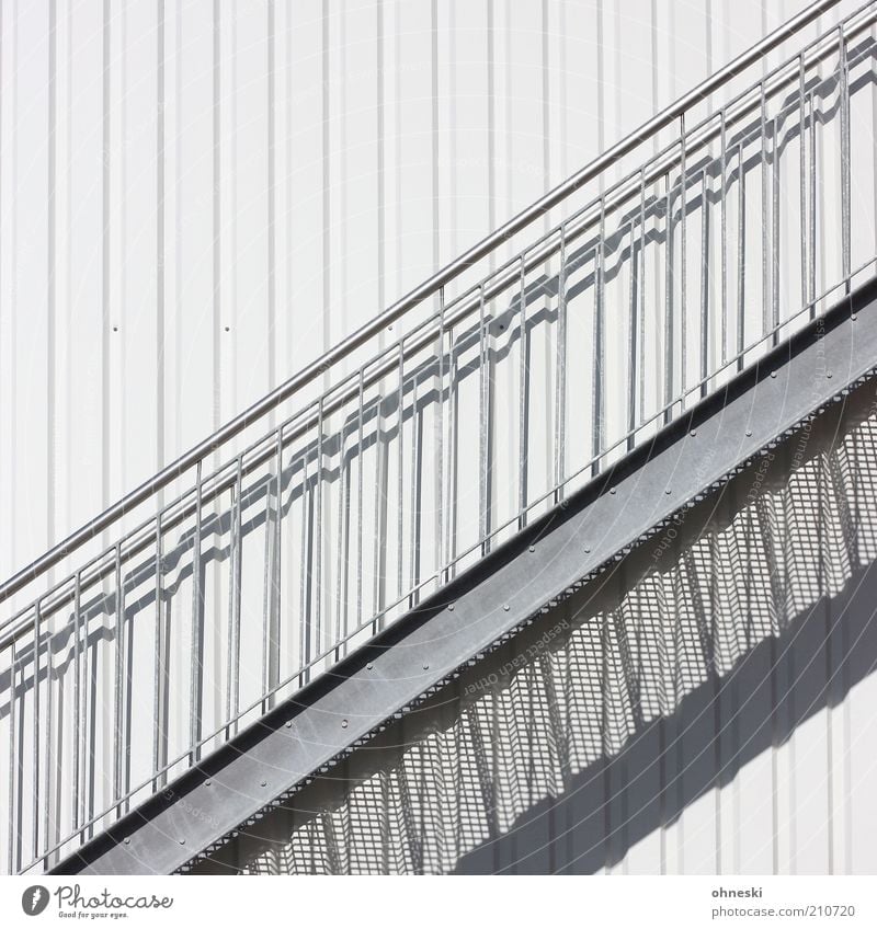 upward Factory Manmade structures Building Stairs Facade Banister White Subdued colour Copy Space top Day Shadow Sunlight External Staircase Handrail Metal Gray