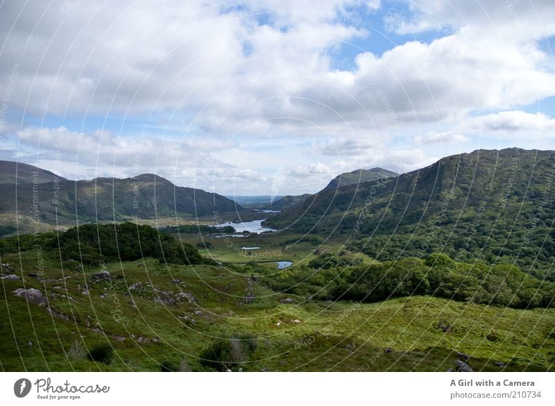 Ladies' View - Ring of Kerry - Ireland Environment Nature Landscape Plant Clouds Sun Summer Beautiful weather Forest Hill Mountain Lake Deserted